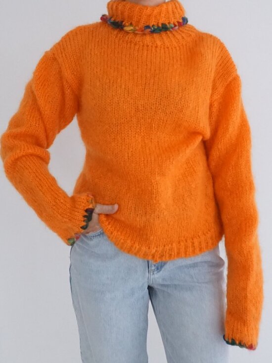 Sweaters - Fresh Baked Goods Orange Hand Knit Turtleneck Sweater Chunky Rib Trim Sweater M